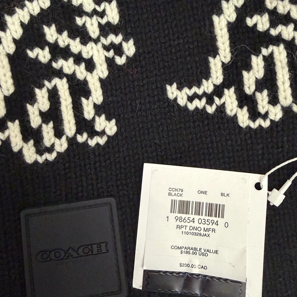 Coach REXY 🦖 Black and White Patterned Scarf NWT - Picture 2 of 3